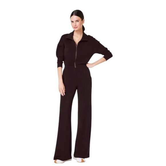 SPANX Pants - Spanx Air Essentials Long Sleeve Wide Leg Jumpsuit Brown Atheisure Size 1X